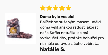 Customer review of dried meat treats on GROOMO.cz - Natálie S., 5 stars
